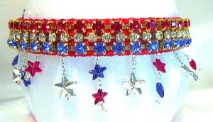 Red, white and blue jeweled dog collar