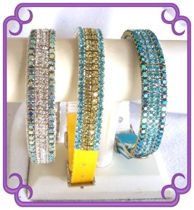 Blue and yellow jeweled dog collar