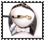 Black patent leather dog collar and rhinestone bow